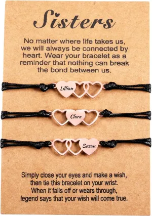 Personalized Heart Name Bracelets for Women Custom 2/3/4 Names Heart Matching Bracelets Set Customized Stainless Steel Friendship Bracelets Jewelry Gifts for Best Friends Besties Sisters
