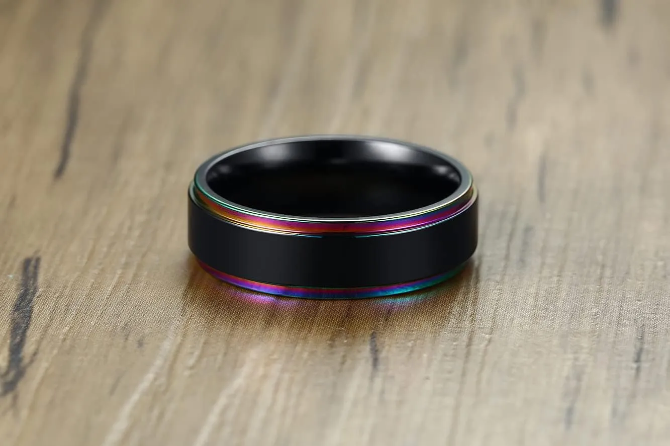 Personalized Matching Rings for Couples Promise Rings Sets,Black and Blue Couples Rings for Him and Her Set Stainless Steel Wedding Rings,Custom Name Rings for Couples Valentine's Day Jewelry