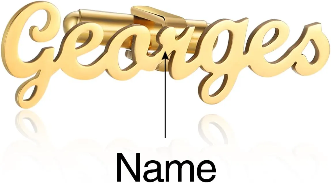 Personalized Name Cufflinks Set - Custom Gold & Silver Mens Cuff Links Engraved Initial Name Cufflinks for Groomsmen Customized Gifts