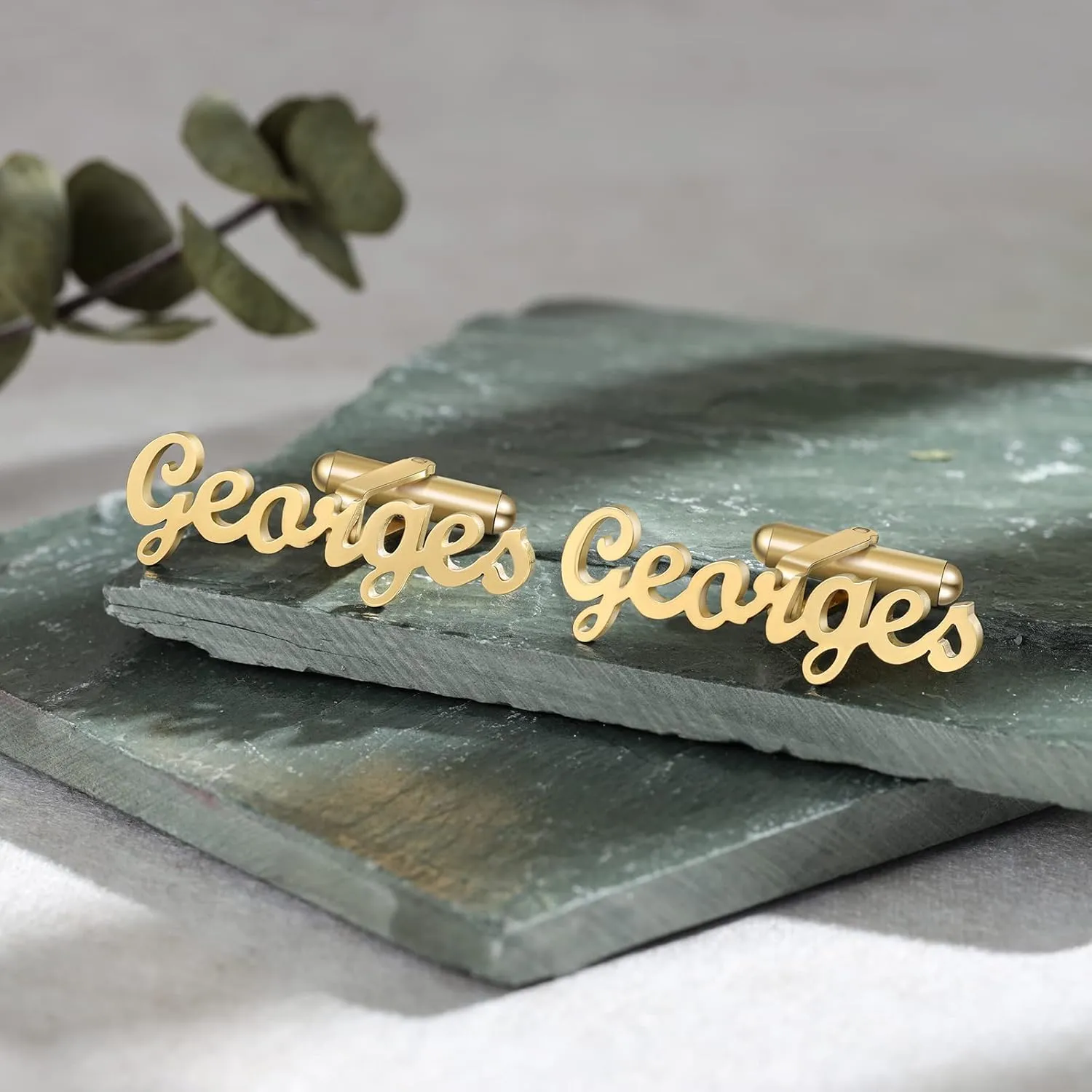 Personalized Name Cufflinks Set - Custom Gold & Silver Mens Cuff Links Engraved Initial Name Cufflinks for Groomsmen Customized Gifts