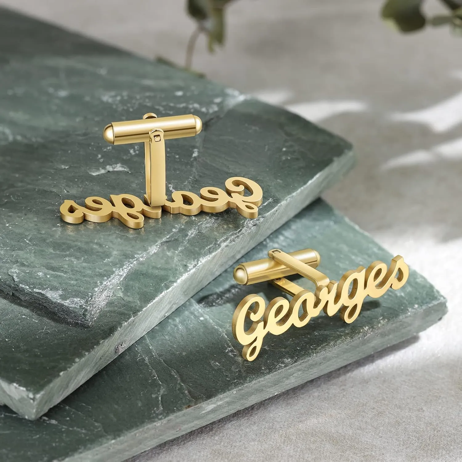 Personalized Name Cufflinks Set - Custom Gold & Silver Mens Cuff Links Engraved Initial Name Cufflinks for Groomsmen Customized Gifts