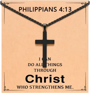 PINKDODO Cross Necklace for Men, Baptism Christening Religious Christian Catholic Easter Gifts for Men Teens Teenage Philippians 4:13