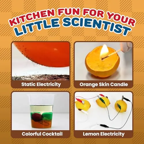 Playz Explosive Kitchen Lab Educational Science Kit for Kids Age 8-12 with 26 Science Experiments to Make Citrus Rockets, Sour LED Lights & More - Chemistry Set Toys for Boys, Girls, Teenagers & Kids