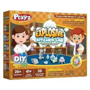 Playz Explosive Kitchen Lab Educational Science Kit for Kids Age 8-12 with 26 Science Experiments to Make Citrus Rockets, Sour LED Lights & More - Chemistry Set Toys for Boys, Girls, Teenagers & Kids