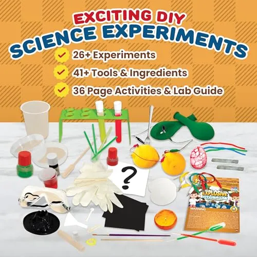 Playz Explosive Kitchen Lab Educational Science Kit for Kids Age 8-12 with 26 Science Experiments to Make Citrus Rockets, Sour LED Lights & More - Chemistry Set Toys for Boys, Girls, Teenagers & Kids