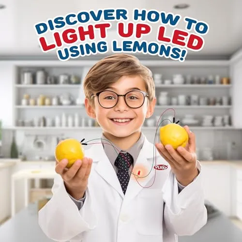 Playz Explosive Kitchen Lab Educational Science Kit for Kids Age 8-12 with 26 Science Experiments to Make Citrus Rockets, Sour LED Lights & More - Chemistry Set Toys for Boys, Girls, Teenagers & Kids