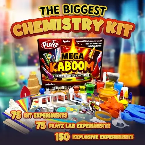 Playz Mega Kaboom! 150  Explosive Science Experiments Kit for Kids Age 8-12 with 75 App & Video Guided Experiments - Chemistry Set STEM & Educational Toys & Gifts for Boys, Girls, Teenagers & Kids