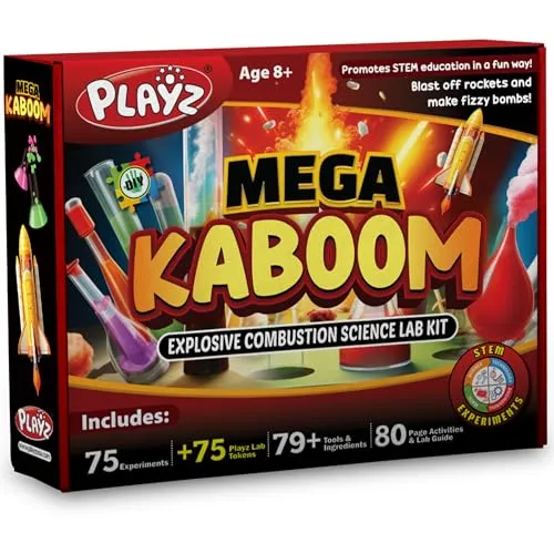 Playz Mega Kaboom! 150  Explosive Science Experiments Kit for Kids Age 8-12 with 75 App & Video Guided Experiments - Chemistry Set STEM & Educational Toys & Gifts for Boys, Girls, Teenagers & Kids