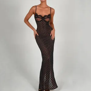 Pmystyle - Sexy Sheer Evening Party Black Bodycon Lace Dress for Women 2024