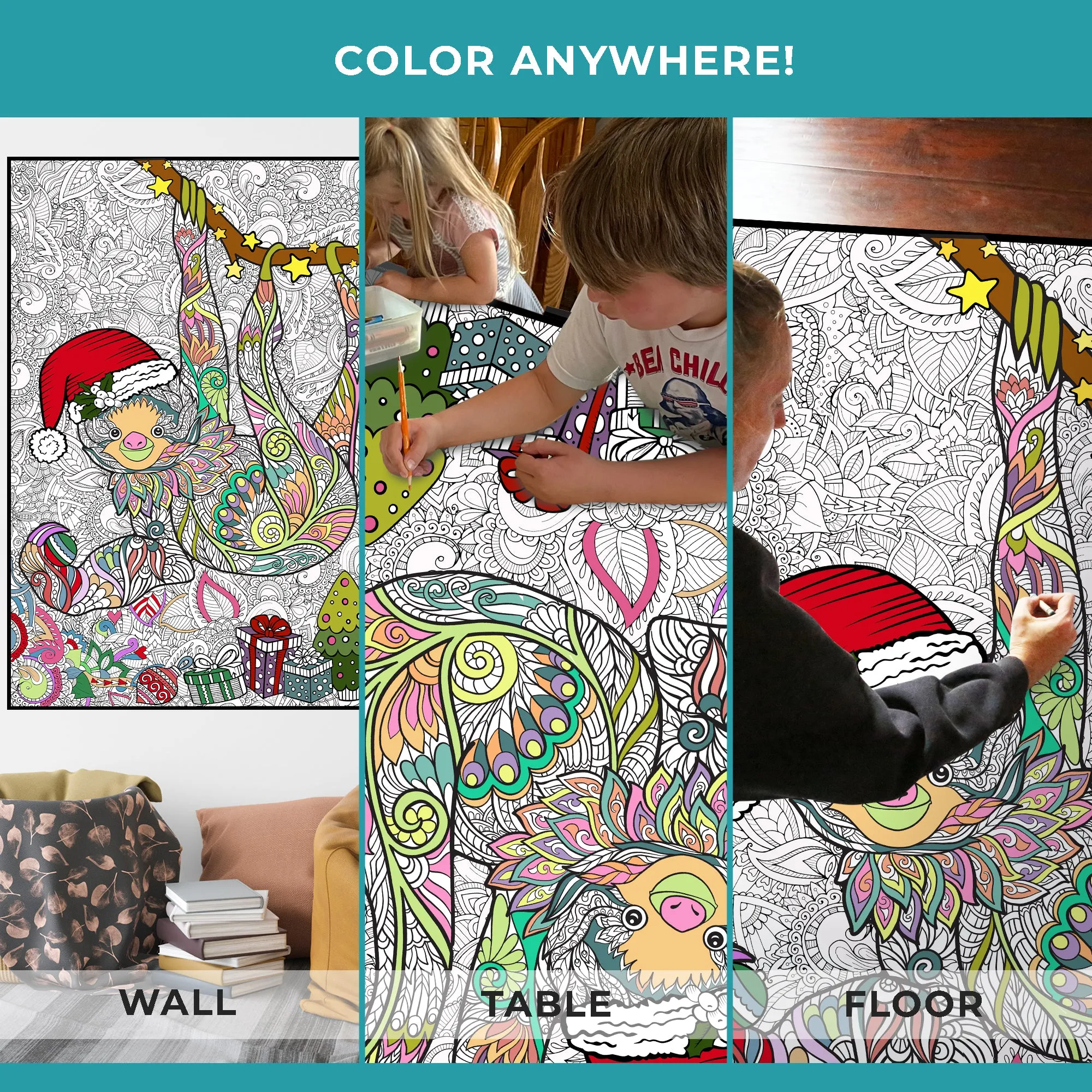 Premium Giant Christmas Sloth Coloring Poster