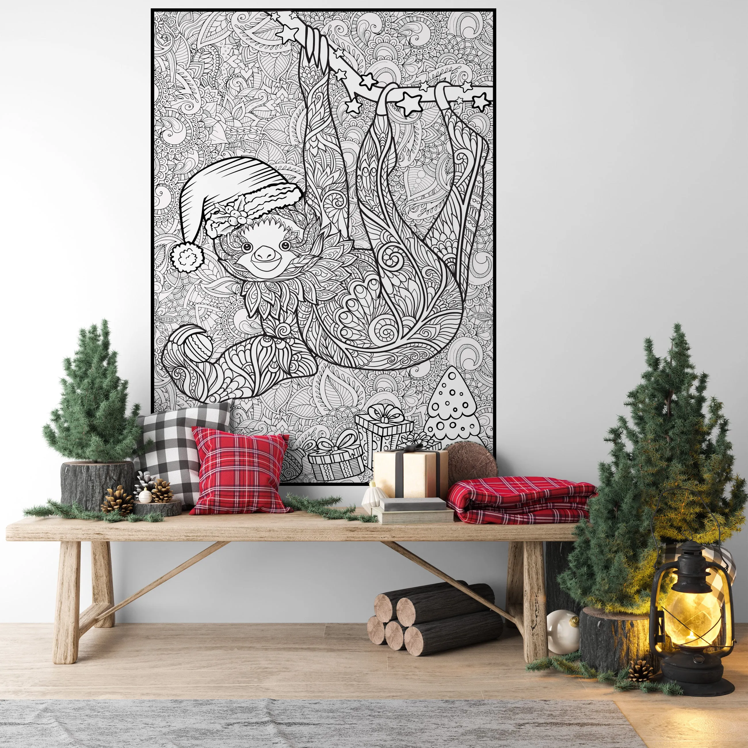 Premium Giant Christmas Sloth Coloring Poster