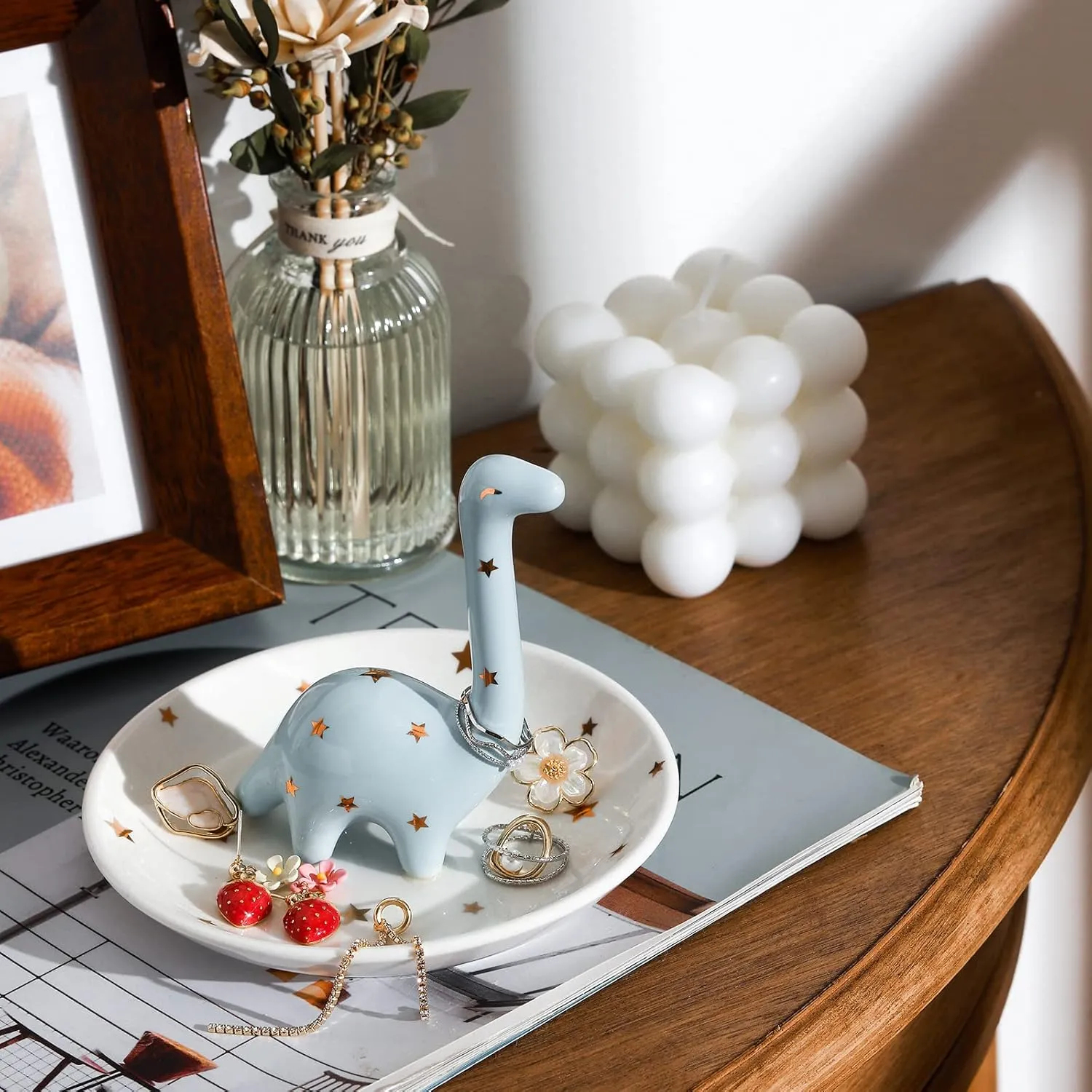 PUDDING CABIN Dinosaur Ring Holder for Jewelry, Christmas Gifts for Women Girls Birthday Wedding Graduation Valentines Bday Gift, Jewelry Dish Tray for Rings Bracelets Necklace Organizer