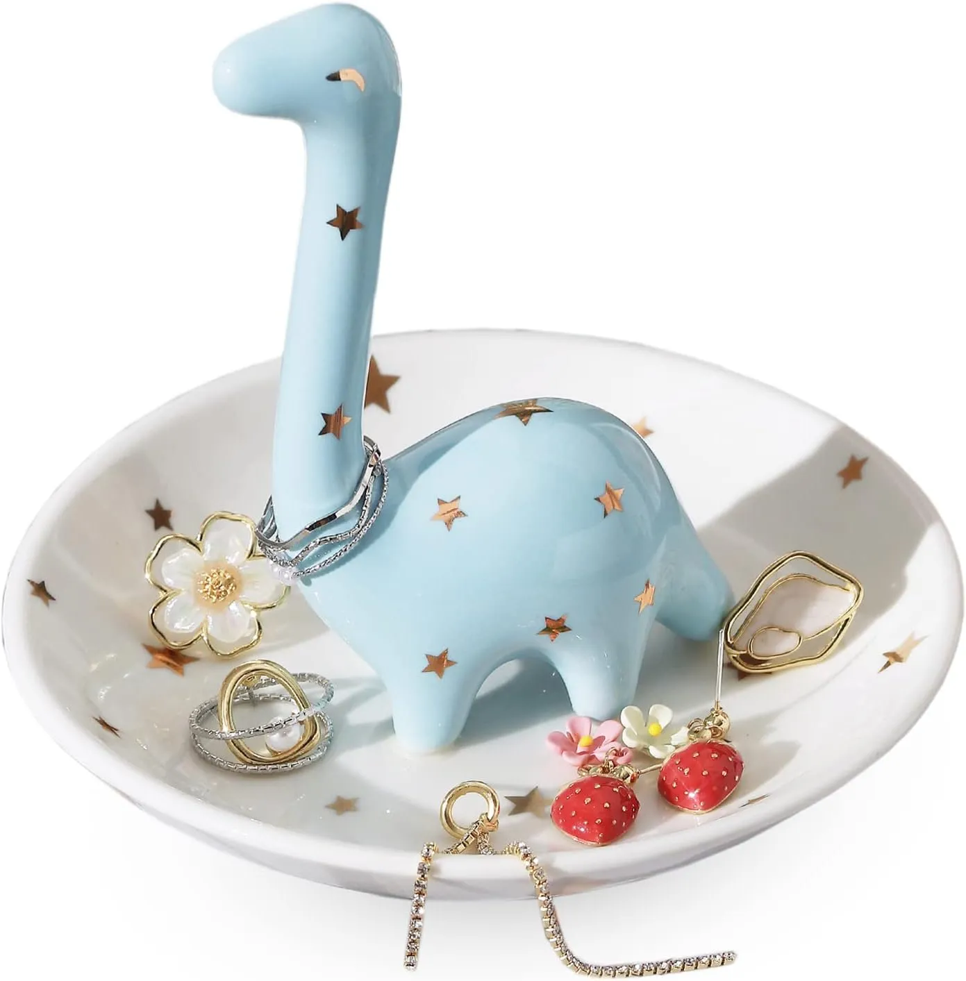 PUDDING CABIN Dinosaur Ring Holder for Jewelry, Christmas Gifts for Women Girls Birthday Wedding Graduation Valentines Bday Gift, Jewelry Dish Tray for Rings Bracelets Necklace Organizer