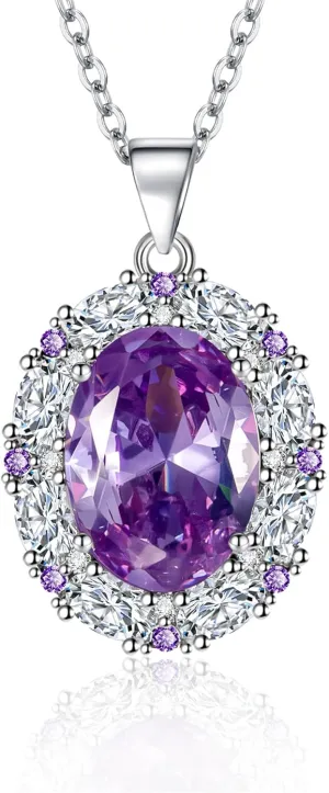 Purple Zirconia Necklace for Women Elegant Cubic Zirconia Pendant Stainless Steel Birthstone Jewelry, 18 2 Adjustable Chain Dainty Gift for Birthday, Bridesmaids, Anniversary