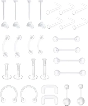 QWALIT 20g 18g Clear Nose Studs for Work Clear Nose Rings for Work Clear Nose Piercing Plastic Nose Rings for Surgery Invisible Nose Ring Retainer Clear Nose Ring Spacers Nose Retainers