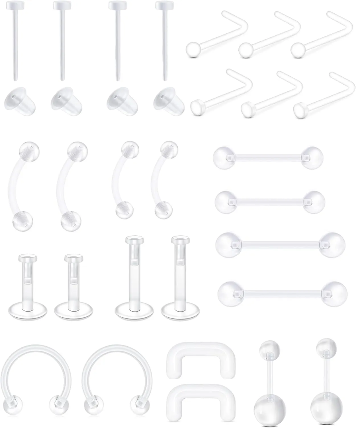 QWALIT 20g 18g Clear Nose Studs for Work Clear Nose Rings for Work Clear Nose Piercing Plastic Nose Rings for Surgery Invisible Nose Ring Retainer Clear Nose Ring Spacers Nose Retainers