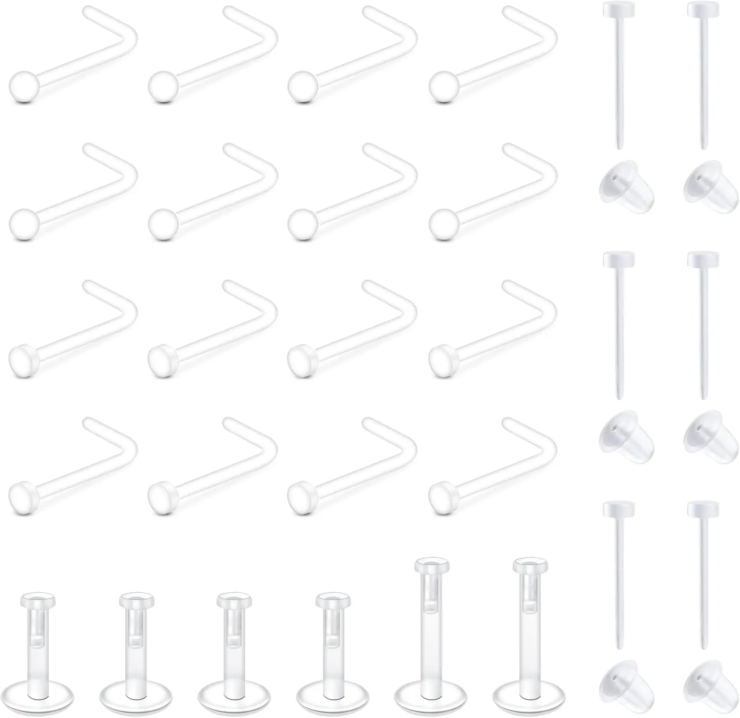 QWALIT Clear Nose Studs for Work Clear Nose Rings for Work Clear Nose Piercing Plastic Nose Rings for Surgery Invisible Nose Retainer Clear Cartilage Earring Clear Earrings for Sports Septum Retainer