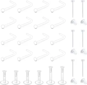 QWALIT Clear Nose Studs for Work Clear Nose Rings for Work Clear Nose Piercing Plastic Nose Rings for Surgery Invisible Nose Retainer Clear Cartilage Earring Clear Earrings for Sports Septum Retainer