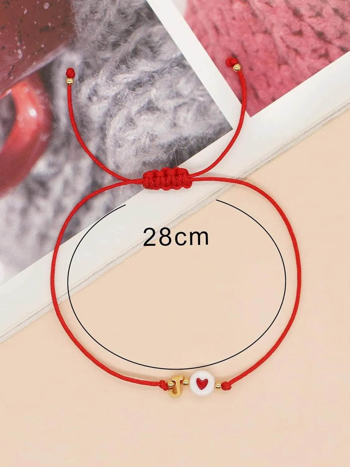 Red Initial Bracelet Initial Letter String Gold Bracelets for Women Men Heart Shape Braided Bracelets Personalized Birthday Valentines Gifts for Mom Sister.