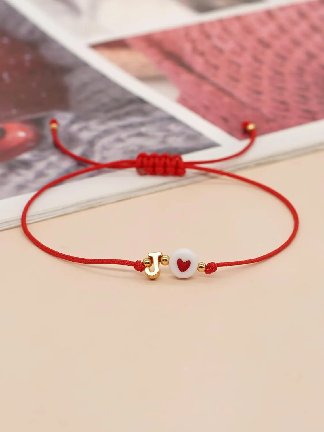 Red Initial Bracelet Initial Letter String Gold Bracelets for Women Men Heart Shape Braided Bracelets Personalized Birthday Valentines Gifts for Mom Sister.