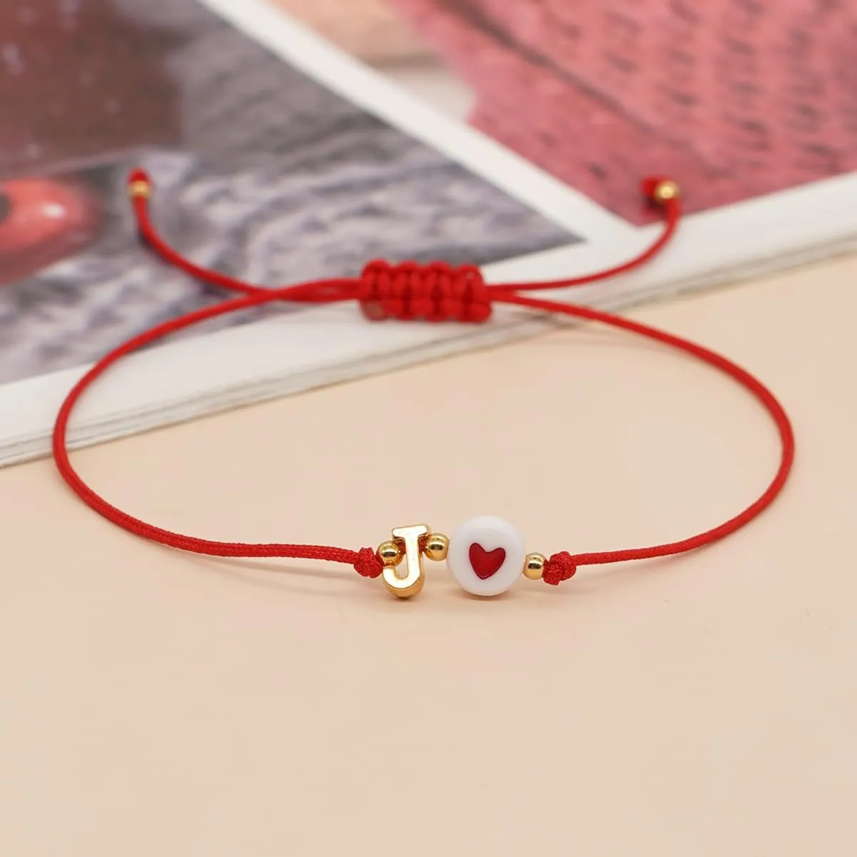 Red Initial Bracelet Initial Letter String Gold Bracelets for Women Men Heart Shape Braided Bracelets Personalized Birthday Valentines Gifts for Mom Sister.