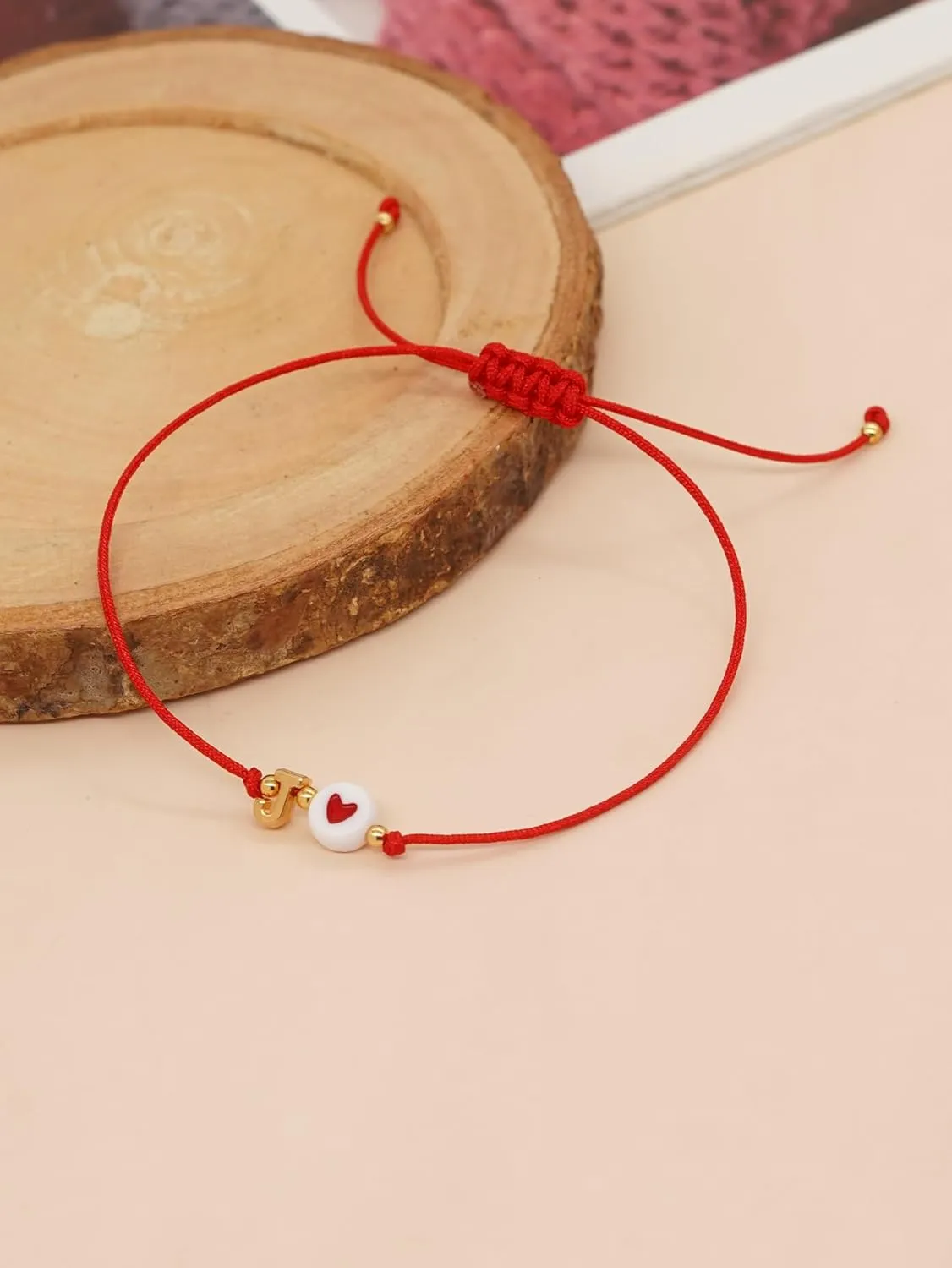 Red Initial Bracelet Initial Letter String Gold Bracelets for Women Men Heart Shape Braided Bracelets Personalized Birthday Valentines Gifts for Mom Sister.