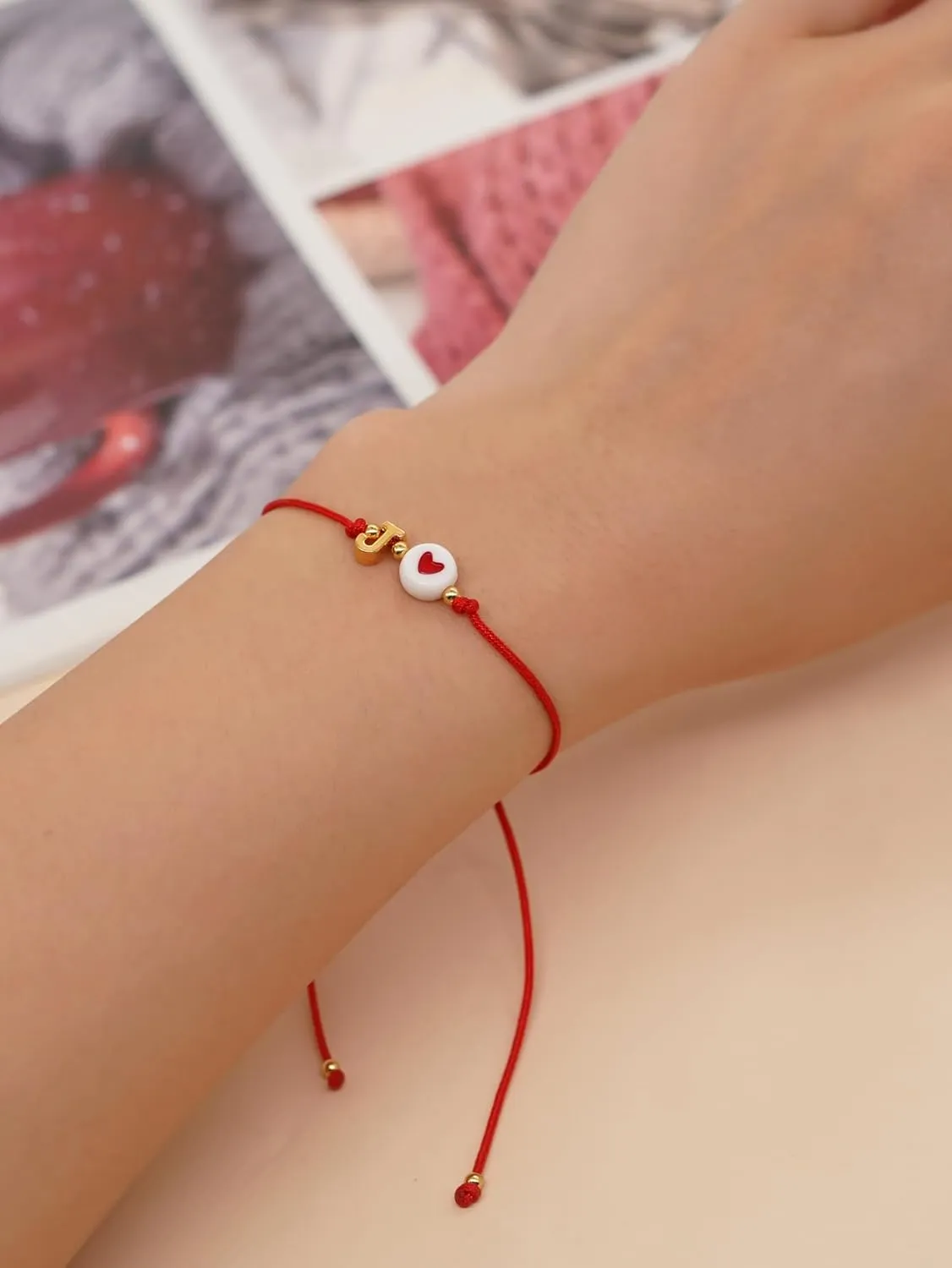 Red Initial Bracelet Initial Letter String Gold Bracelets for Women Men Heart Shape Braided Bracelets Personalized Birthday Valentines Gifts for Mom Sister.