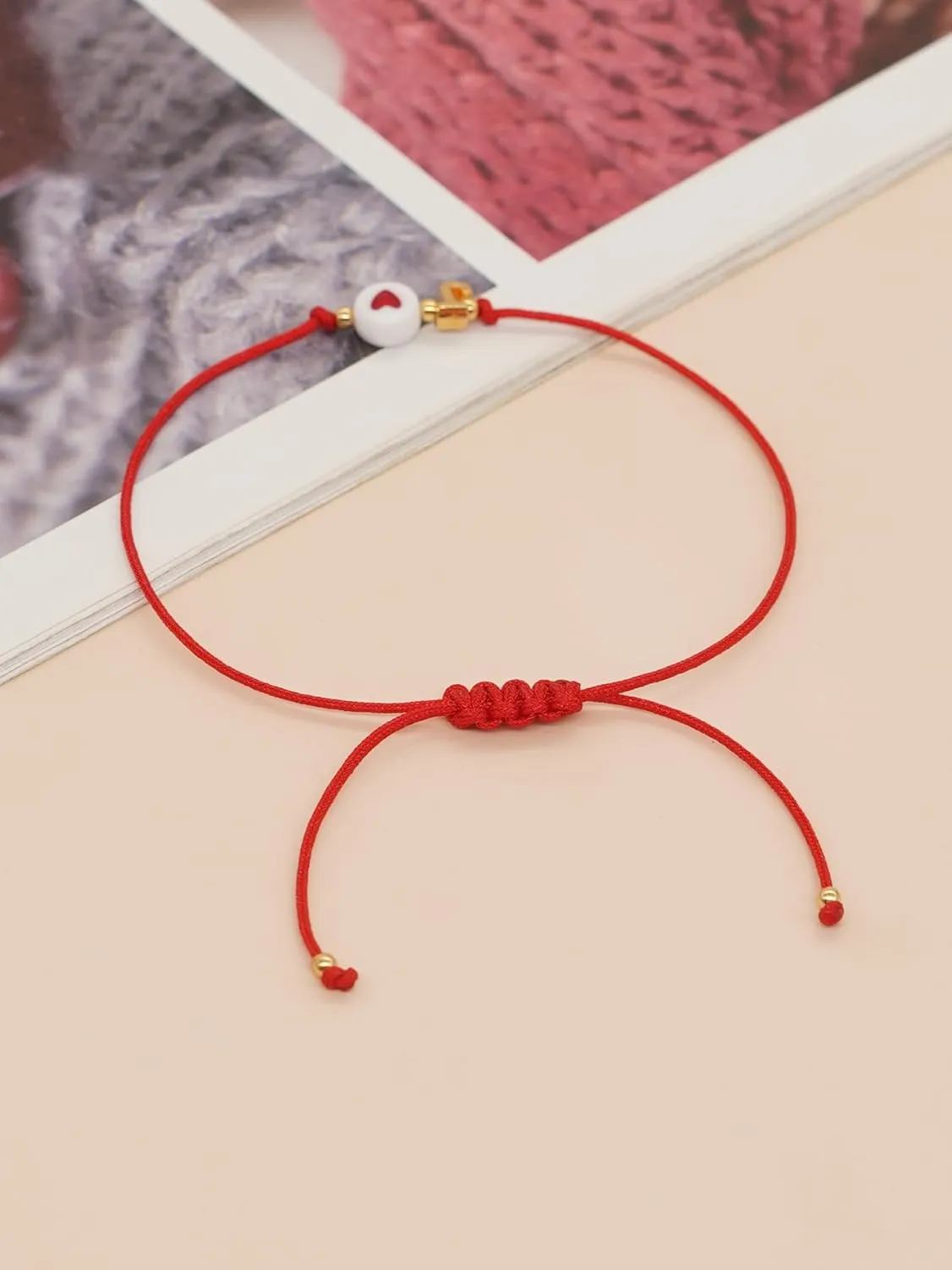 Red Initial Bracelet Initial Letter String Gold Bracelets for Women Men Heart Shape Braided Bracelets Personalized Birthday Valentines Gifts for Mom Sister.