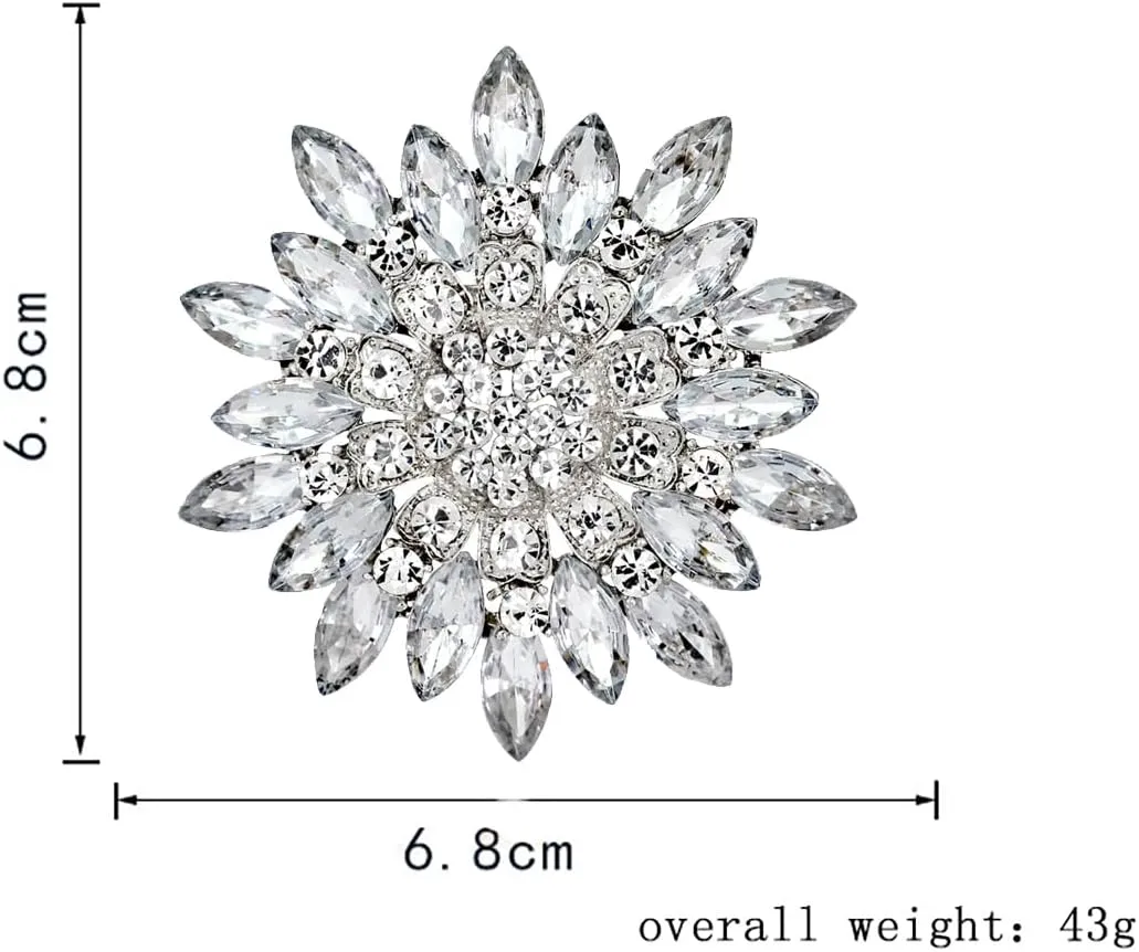 Rhinestone Sunflower Brooch for Women Sparkling Cubic Zirconia Flower Brooch Pin Elegant Large Crystal Floral Lapel Pin Dainty Clothing Hat Bag Accessories Christmas Wedding Bridal Birthday Jewelry