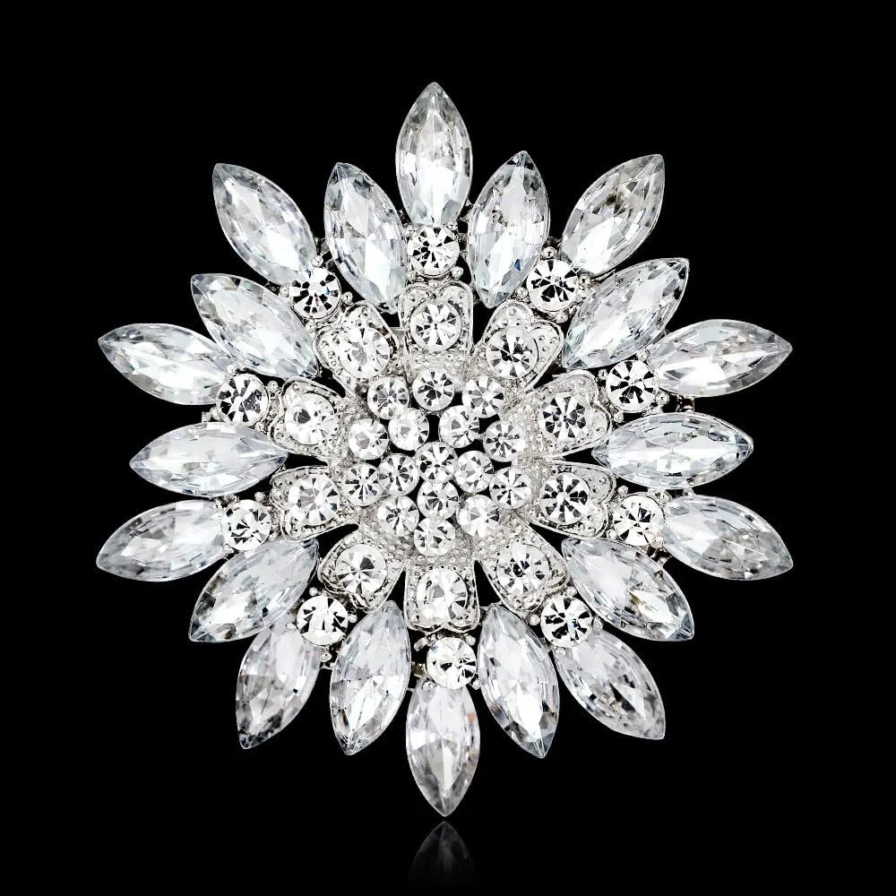 Rhinestone Sunflower Brooch for Women Sparkling Cubic Zirconia Flower Brooch Pin Elegant Large Crystal Floral Lapel Pin Dainty Clothing Hat Bag Accessories Christmas Wedding Bridal Birthday Jewelry