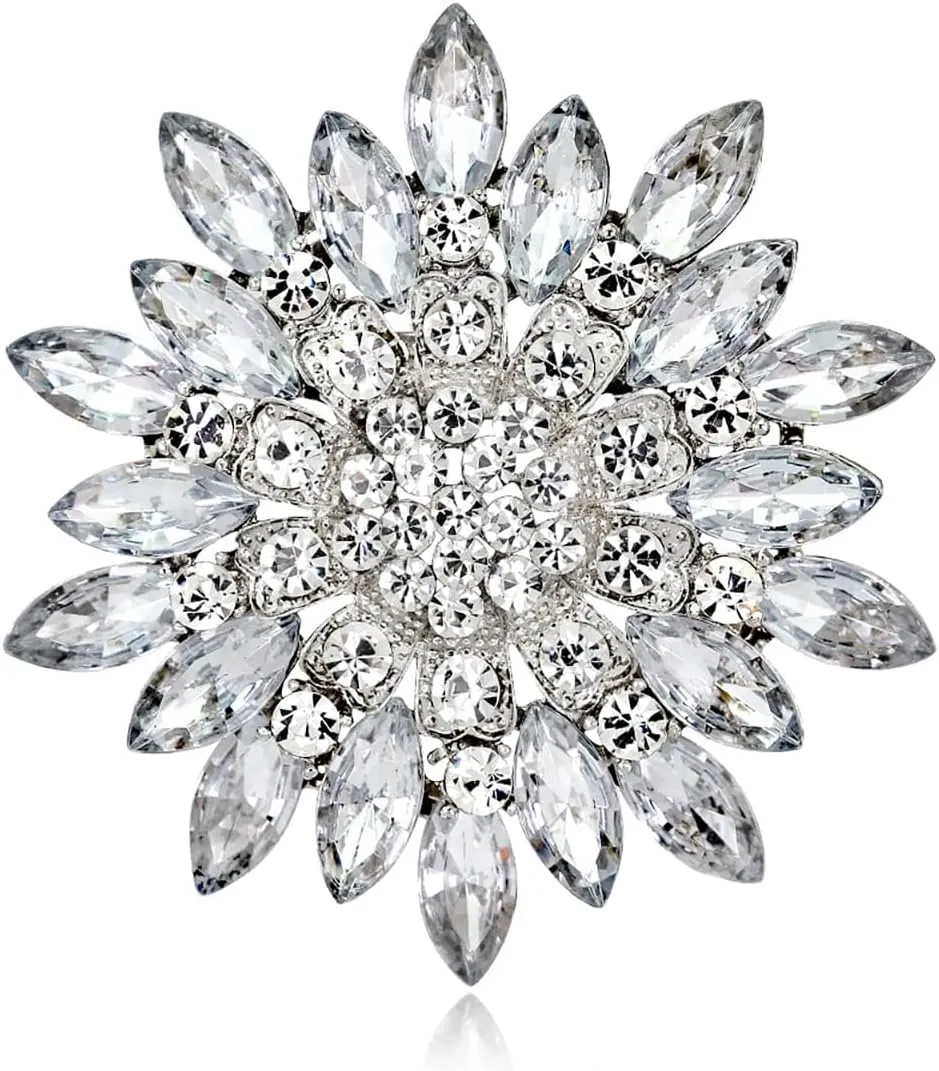 Rhinestone Sunflower Brooch for Women Sparkling Cubic Zirconia Flower Brooch Pin Elegant Large Crystal Floral Lapel Pin Dainty Clothing Hat Bag Accessories Christmas Wedding Bridal Birthday Jewelry