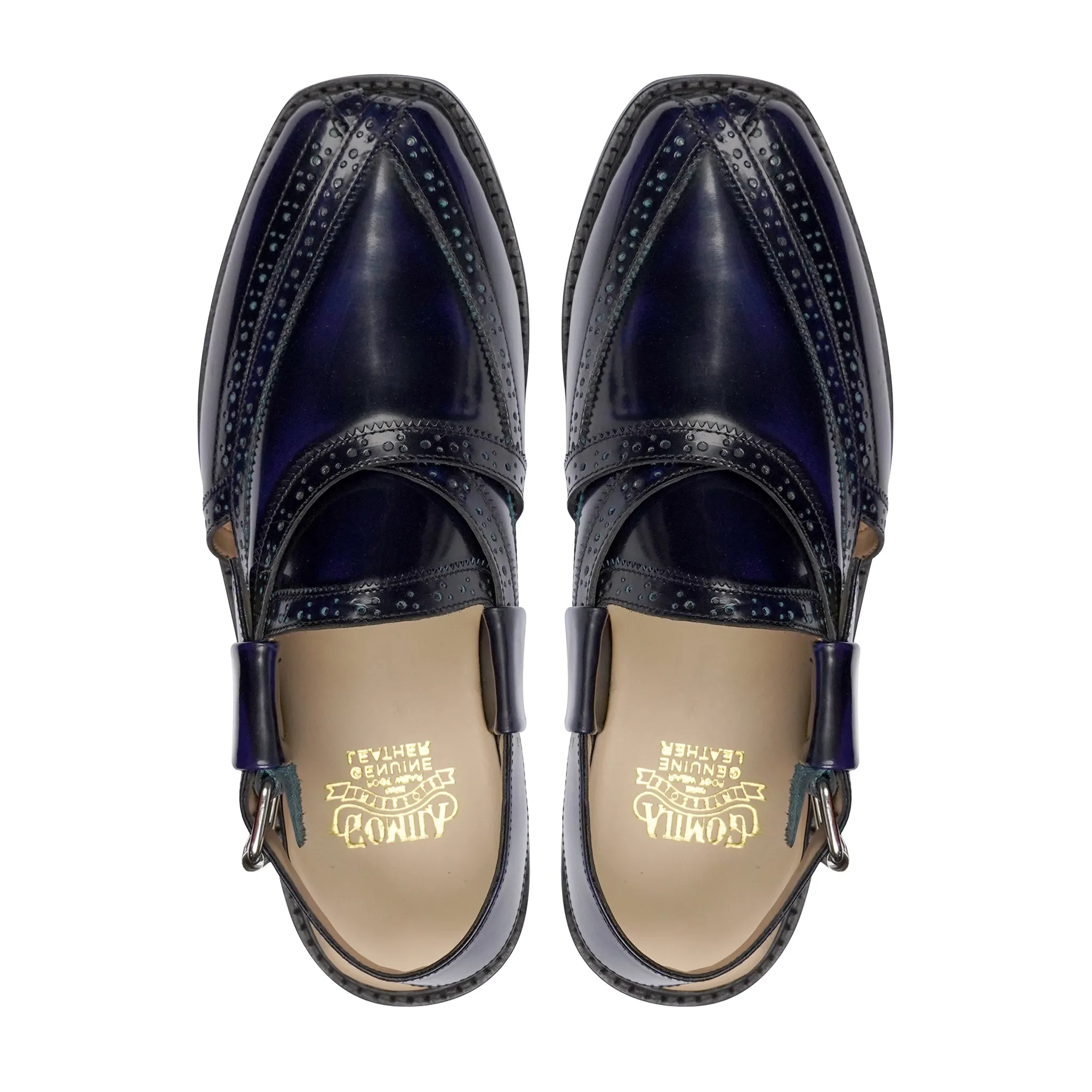 Rika - Men's Dark Blue Box Leather High Shine Sandal