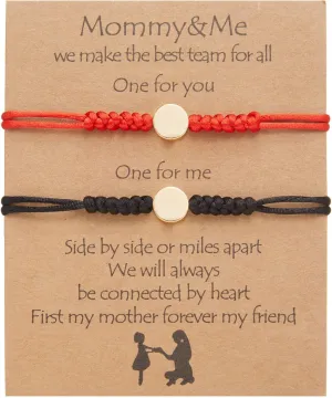 RINHOO FRIENDSHIP Lucky Red String Bracelets for Mother Daughter Bracelets Set for 2 Mommy and Me Heart Matching Wish Bracelets Gift for Mom (Black & Red Round)
