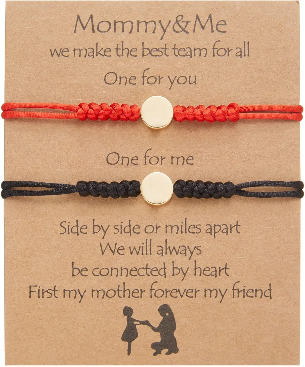 RINHOO FRIENDSHIP Lucky Red String Bracelets for Mother Daughter Bracelets Set for 2 Mommy and Me Heart Matching Wish Bracelets Gift for Mom (Black & Red Round)