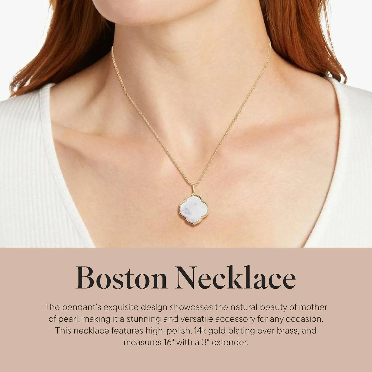 Rocksbox Boston Pendant Necklace - 14k Gold Plating - Premium Quality Jewelry - 16" with Extender