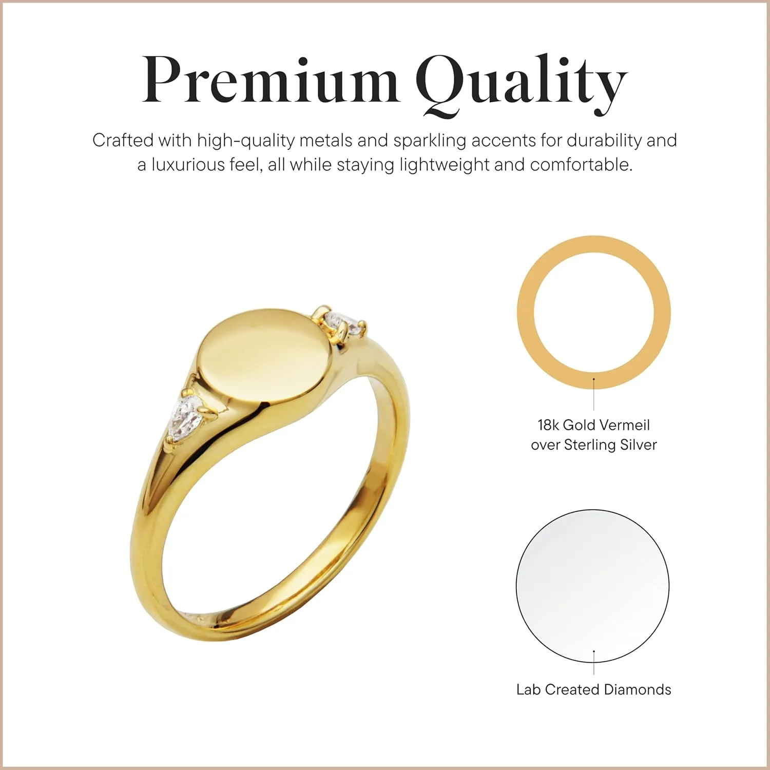 Rocksbox Grace 18k Gold Vermeil Lab Created Diamond Signet Ring - 18k Gold Vermeil Plating with 0.1ct tw Lab Created Diamonds - Premium Quality Jewelry