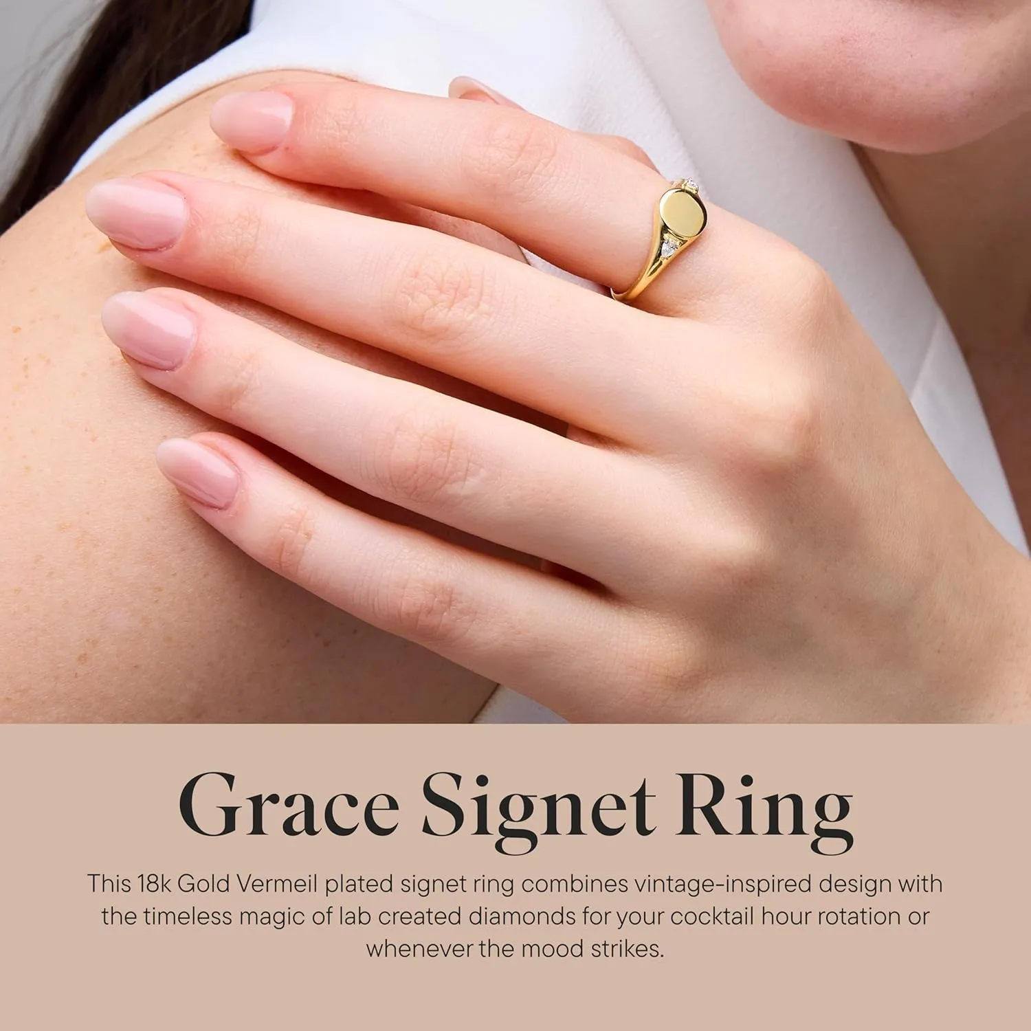 Rocksbox Grace 18k Gold Vermeil Lab Created Diamond Signet Ring - 18k Gold Vermeil Plating with 0.1ct tw Lab Created Diamonds - Premium Quality Jewelry