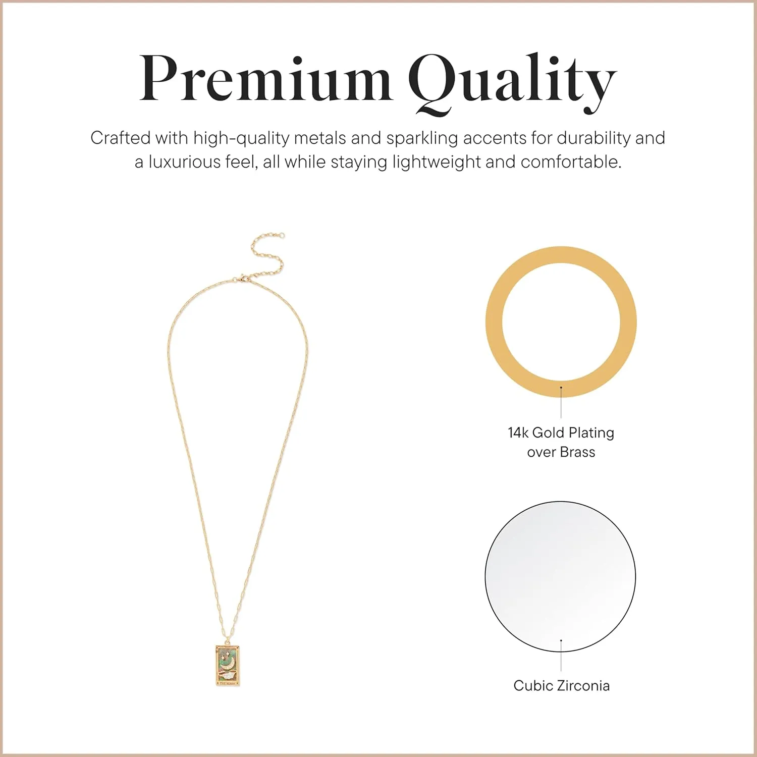 Rocksbox Tarot Card Pendant Necklace - Gold Chain Necklace for Women - 14k Gold Plating - Premium Quality Jewelry