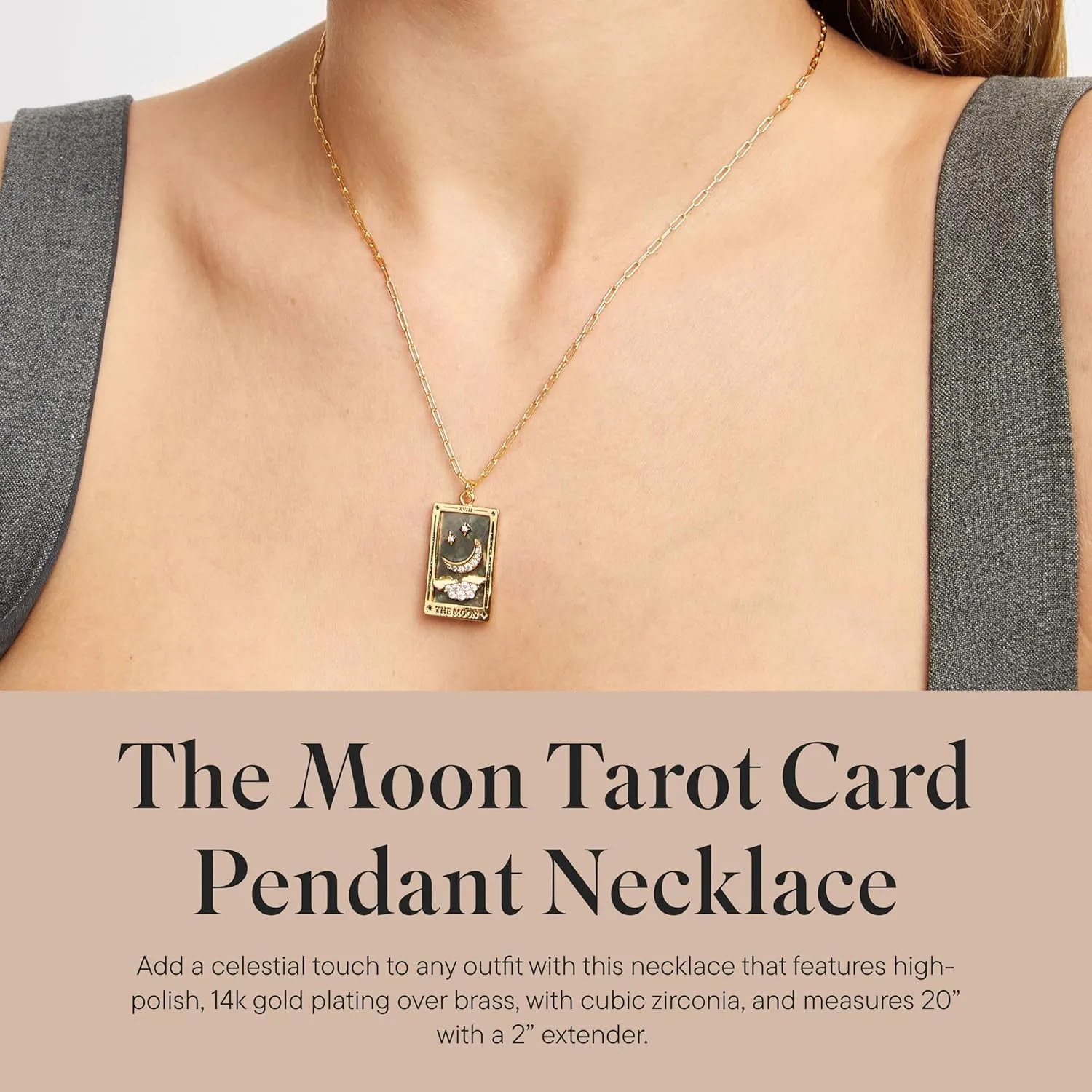 Rocksbox Tarot Card Pendant Necklace - Gold Chain Necklace for Women - 14k Gold Plating - Premium Quality Jewelry