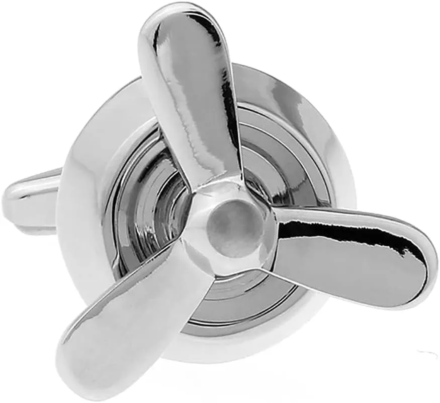 Rotatable Propeller Silver Cufflinks  Unique Mechanical Design, Stylish Mens Accessories, Great Gift for Aviation and Nautical Enthusiasts