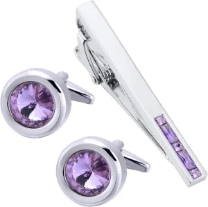 Round Diamond Cutting Crystal Men Cufflinks and Tie Clip Set Regular Necktie Tie Pin Cuff Links for Wedding Business Shirt Tie