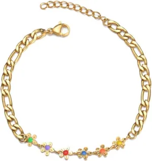 Rrdaily Stainless Steel Colorful Flower Heart Bracelets for Women, Personalized Bohemian Adjustable Heart Bracelets Accessories Gifts