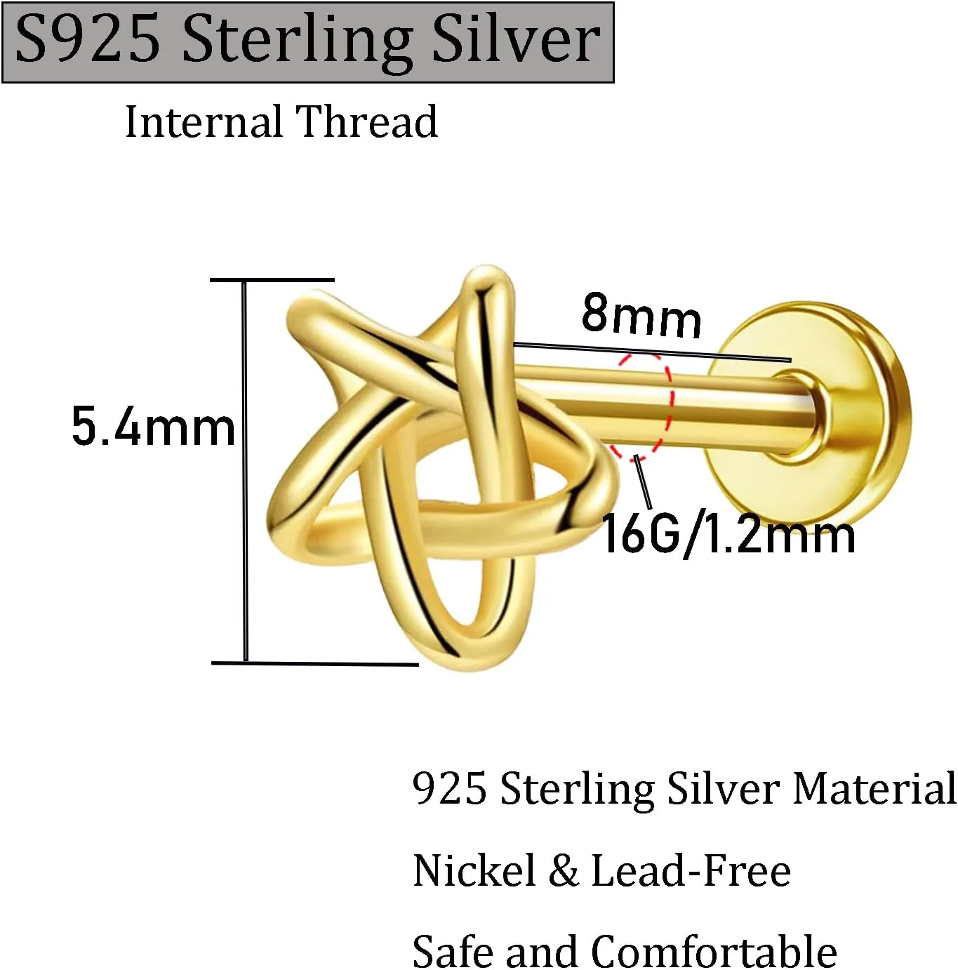 S925 Sterling Silver Labret Studs Cartilage Helix Earring Studs 16G HypoallergenicThreaded Flat Back Lip Monroe Studs Tragus Labret Cartilage Earrings Nose Piercing Jewelry