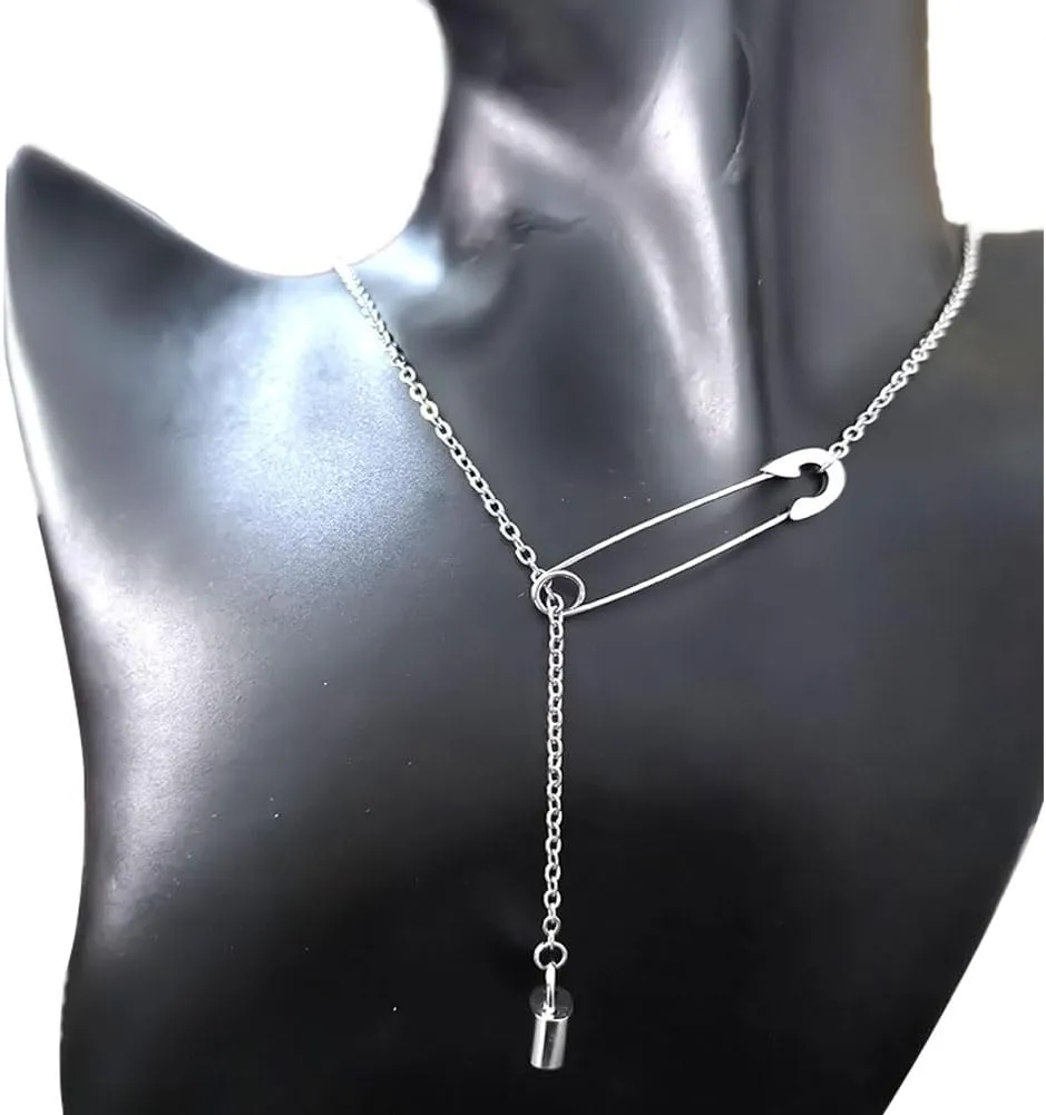 Safety Pin Necklace Silver Gold Paperclip Paper Clip Lock Lariat Necklace for Women Men Jewelry Gift
