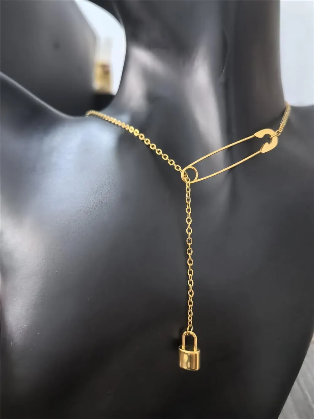 Safety Pin Necklace Silver Gold Paperclip Paper Clip Lock Lariat Necklace for Women Men Jewelry Gift