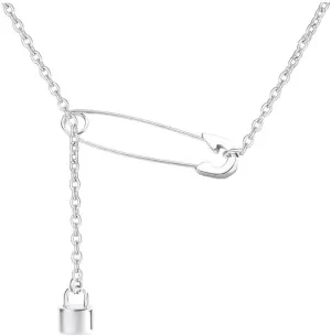 Safety Pin Necklace Silver Gold Paperclip Paper Clip Lock Lariat Necklace for Women Men Jewelry Gift
