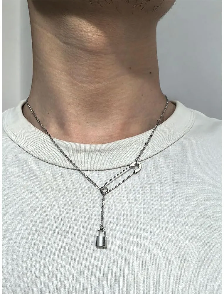 Safety Pin Necklace Silver Gold Paperclip Paper Clip Lock Lariat Necklace for Women Men Jewelry Gift