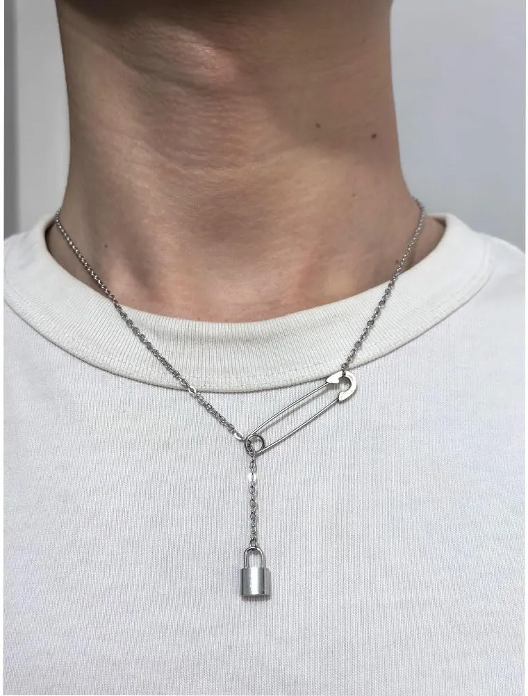 Safety Pin Necklace Silver Gold Paperclip Paper Clip Lock Lariat Necklace for Women Men Jewelry Gift