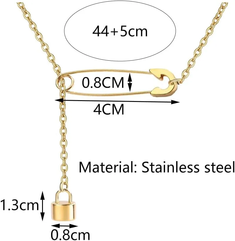 Safety Pin Necklace Silver Gold Paperclip Paper Clip Lock Lariat Necklace for Women Men Jewelry Gift
