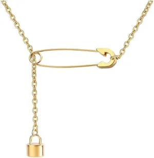 Safety Pin Necklace Silver Gold Paperclip Paper Clip Lock Lariat Necklace for Women Men Jewelry Gift